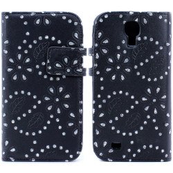 Samsung Galaxy S4 Diamond Leather Wallet Case with Stand (Black)